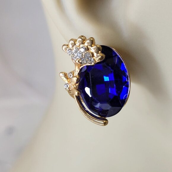 Oval Blue Fashion Crystal Faceted Earring - Picture 14 of 15